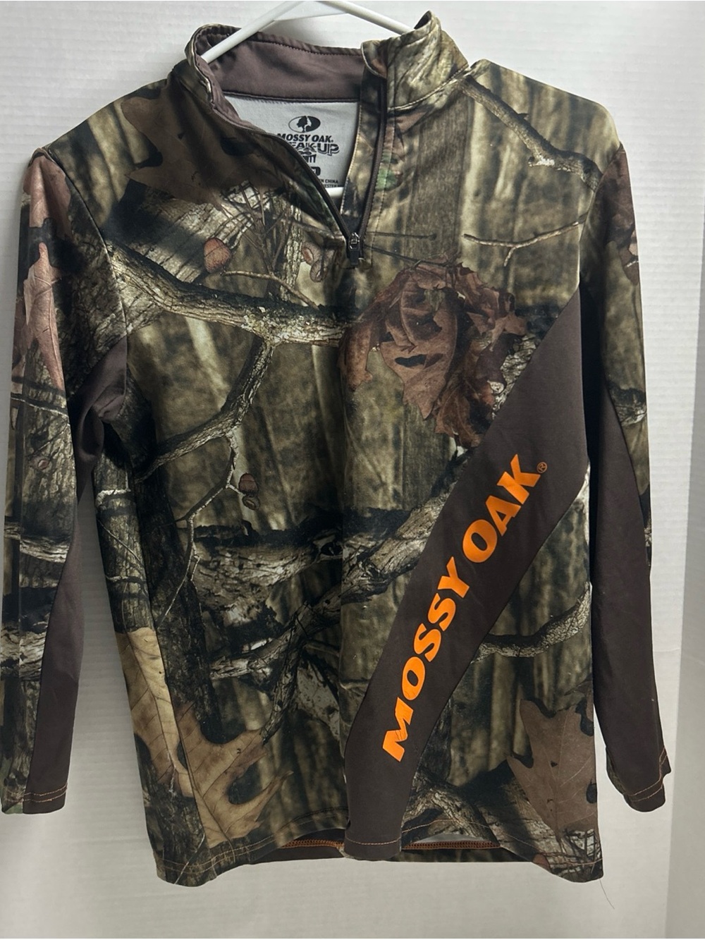 Mossy Oak Break Up Boys Large 10 / 12 Green Camoflague 1/4 Zip Pullover
